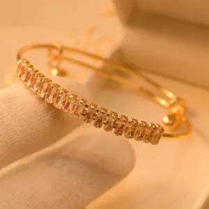 Elegant Gold-Plated Crystal Baguette Bracelet for Girls/Women - Image 2