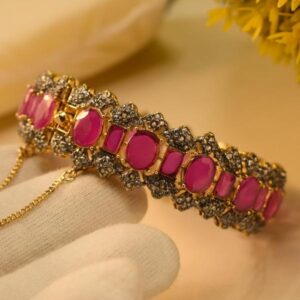 Elegant Ruby Crystal Gold-Plated Bangle for Girls/Women - Image 2