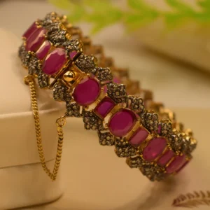 Elegant Ruby Crystal Gold-Plated Bangle for Girls/Women