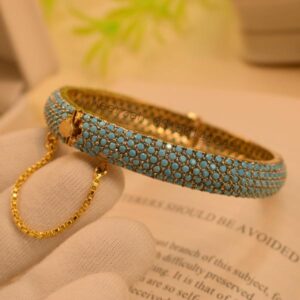 Elegant Gold-Plated Bangle with Turquoise Crystal Stones for Girls/Women - Image 2