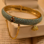 Elegant Gold-Plated Bangle with Turquoise Crystal Stones for Girls/Women