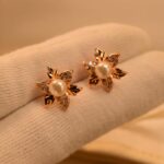 Elegant Gold Plated Pearl Floral Earrings for Girls/Women