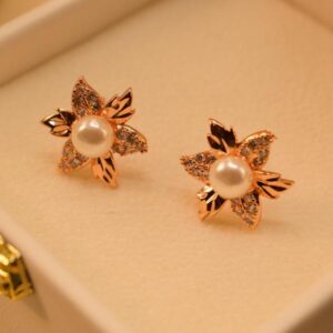 Elegant Gold Plated Pearl Floral Earrings for Girls/Women - Image 2