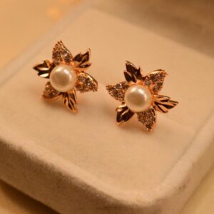 Elegant Gold Plated Pearl Floral Earrings for Girls/Women - Image 3