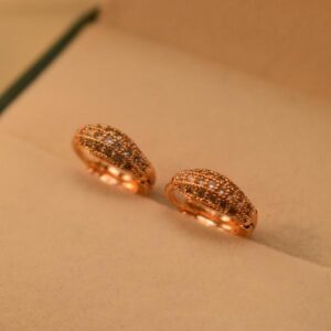 Stylish Gold Plated Mini Hoop Earrings with Artificial Shining Stones - Image 2